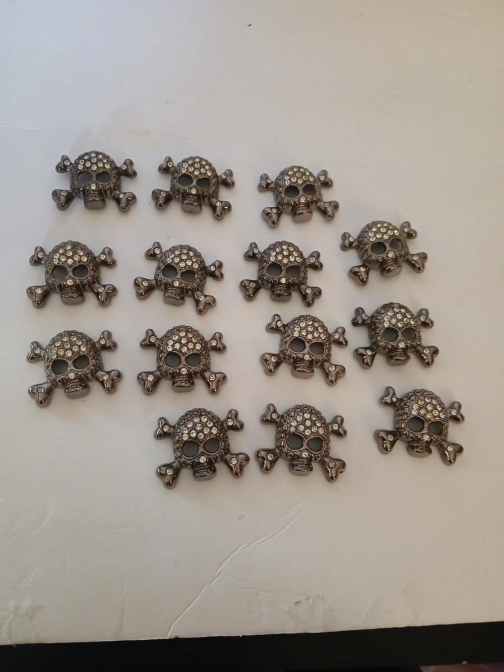 Crystal Skull & Crossbones Accent Buttons - Silver Tone 14 Total